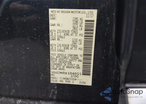 2018 Nissan Murano Sv z USA, uszkodzony, nr VIN 5N1AZ2MH9JN104055